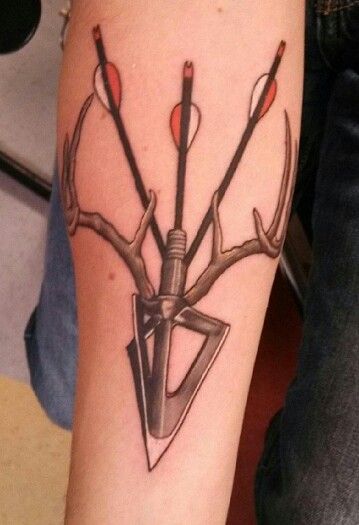 Bow hunter tattoo Bow Hunter Tattoo, Tyler Tattoo, Bow Hunting Tattoos, Archery Tattoo, Deer Tattoos, Antler Tattoos, Deer Skull Tattoos, Deer Tattoo Designs, Bow Rack