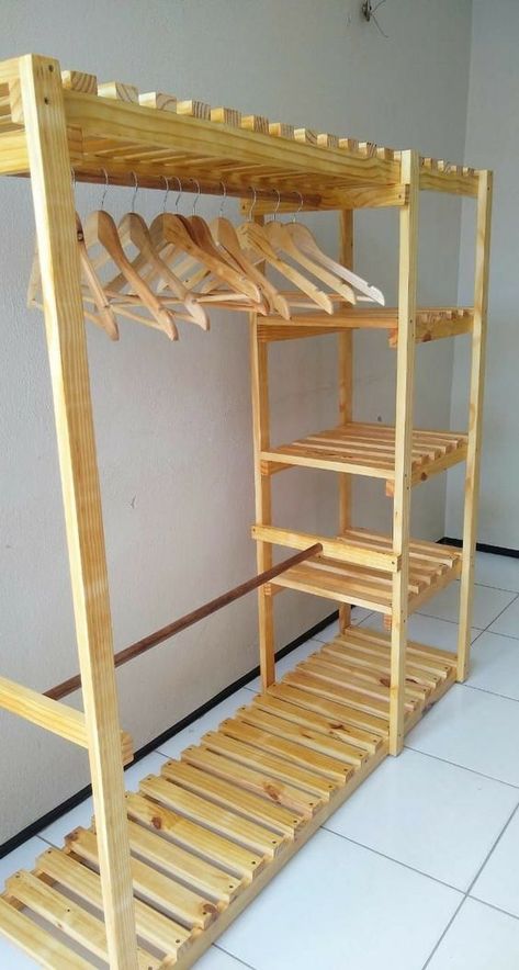 Wood Clothing Rack, Closet Storage Design, Bilik Idaman, Kraf Diy, Bilik Tidur, Diy Casa, Pallet Furniture Bedroom, Room Decor Diy, घर की सजावट