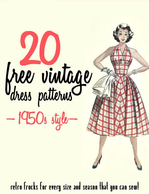 20 Free 1950s Style Dress Patterns | Va-Voom Vintage with Brittany Style Dress Patterns, Áo Blu, Patron Vintage, 1950s Fashion Dresses, Mode Retro, Dress Patterns Free, Vintage Dress Patterns, 1950s Style, Free Dresses