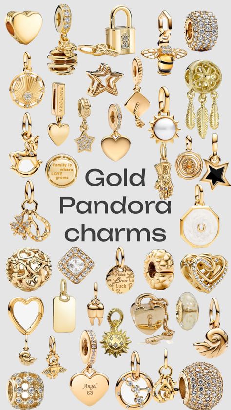 Gold pandora charms Silver Rakhi, Gold Pandora, Pandora Bracelet Charms Ideas, Pandora Bracelet Designs, Gold Jewlery, Pandora Armband, Pandora Gold, Pandora Jewelry Charms, Preppy Jewelry
