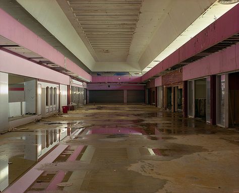 I would guess a dead mall in Florida, picture complementary electric-blue neon accents. Mall Nostalgia, Atlas Reference, Brain Smoothie, Mall Photography, Abandoned Mall, Mall Aesthetic, Abandoned Malls, Dead Malls, Weird Core