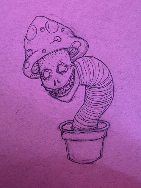 Creepy Creature Drawing, Weird Mushroom Art, Creepy Cute Sketch, Creepy Trippy Drawing Ideas, Creepy Cute Art Drawing, Mushroom Monster Drawing, Sketchbook Ideas Mushrooms, Creepy Weird Drawings, Creepy Cool Drawings