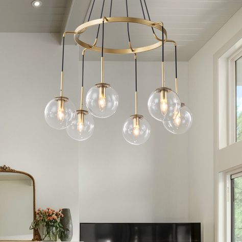 Bronze Chandelier Foyer, Dining Room Chandelier Mid Century, Mid Century Modern Dining Room Lighting, Dining Table Chandelier Modern, Gold Chandeliers Dining Room, Dinning Room Light Fixture, Dining Table Chandelier, Modern Tuscan, Brass Globe