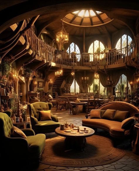 Whimsical House Interior Living Room, Turret Room Ideas, Coffee Book Shop, Treehouse Mansion, Fantasy Apartment, Circle Room, Coffee Book, Magical House, Castle Home