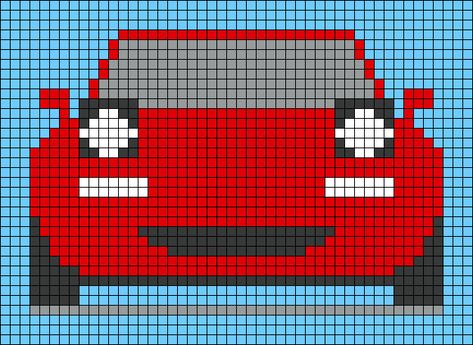 Simple Car Cross Stitch, Car Perler Bead Pattern, Motorcycle Pixel Art, Car Pixel Art, Pixelated Characters, Pixel Art Car, Mini Pixel Art, Pixel Car, Mazda Miata Mx5
