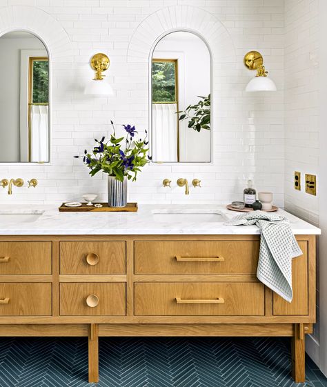 Emily Henderson Starts Fresh in a New-Old House Ann Sacks Bathroom, 1910 Bathroom, Rebecca Atwood Fabric, 1910 Farmhouse, Tile Interior Design, Tile Interior, Modern Bathroom Ideas, Ann Sacks, Fireclay Tile