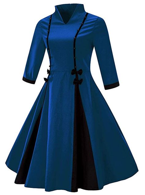 VERNASSA 50s Retro Vestidos, Vintage 3/4 Manga Audrey Retro Cinturón Retro 1950s Partido Cocktail Rockailly Swing Dress: Amazon.es: Ropa y accesorios Gaun Peplum, Kostum Peri, Blue Plus Size Dresses, Vintage Dress 60s, Christmas Outfits Women, Vestidos Vintage, Flattering Dresses, Patchwork Dress, Band Collar