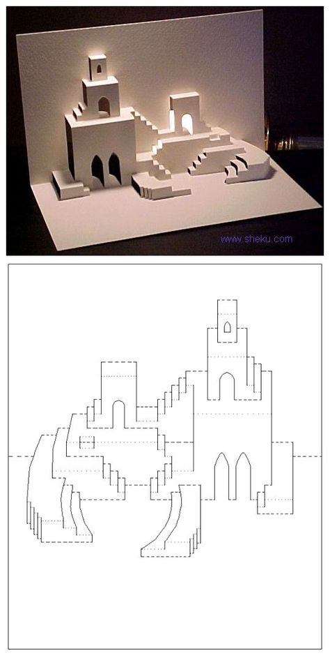 Architecture Origami, Kirigami Templates, Vika Papper, Pola Kotak, Kraf Kertas, Origami Architecture, Pop Up Card Templates, Paper Architecture, Folding Origami