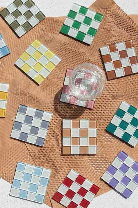 Glass Tile Coasters, Tile Coasters, Jewelry Display, Aesthetic Design, Milk Chocolate, Glass Tile, Dinnerware Sets, Photography Props, Jewellery Display