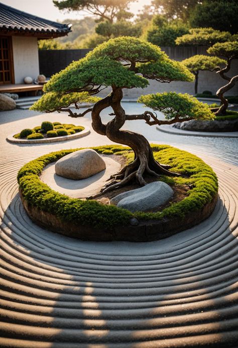 31 Gorgeous Rock Garden Ideas for Your Outdoor Oasis 6 Front Yard Zen Garden Landscaping Ideas, Zen Japanese Garden, Bonsai Garden Landscaping, Bonsai Garden Outdoor, Bonsai Garden Ideas, Garden Sculpture Diy, Japanese Landscaping, Bonsai Landscape, Zen Garden Backyard