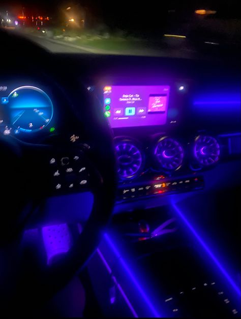 Purple Driving Aesthetic, Neon Cars Aesthetic, Led Car Aesthetic, Late Night Purple Aesthetic, Car Aesthetic Interior Night, Car Interior Aesthetic Night, Nighttime Drive Aesthetic, Hotbox Car At Night Aesthetic, Car Purple Aesthetic