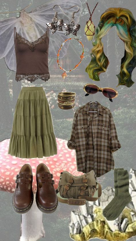 Earth toned fairy grunge inspired nature walk fit 🧚‍♂️🧚✨🌲🌼🌿 #nature #vibes #fairygrunge Nature, Goblin Core Fashion, Earth Grunge, Mad Hatter Outfit, Walk Fit, Earth Tones Aesthetic, Nature Vibes, Clothing Design Sketches, Earthy Outfits