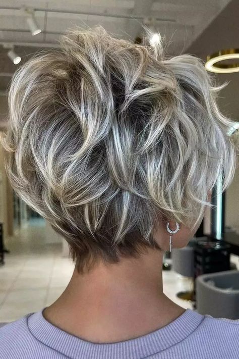 Messy, Bright And Short Hairstyles For Women Over 50 ❤ Discover chic short hairstyles for women over 50, ranging from sophisticated to bold. Explore our curated collection of inspiring ideas to express your exceptional fashion sense through your short hair! ❤ #lovehairstyles #hair #hairstyles Short Haircuts Thick Hair Over 50, Short Bob Women Over 50, Short Sassy Hair Styles Over 50, Short Hairstyles From The Back, Medium To Short Hairstyles For Over 50, Short Thick Hair Styles For Women Over 50, Pictures Of Short Hairstyles Older Women, Pictures Of Back Of Short Hair Bobs, Short Layered Pixie Haircut Over 50