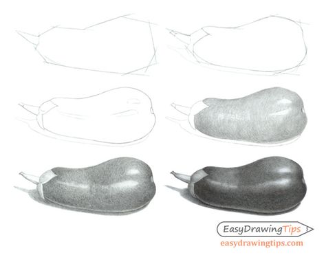 Still Life Drawing Step By Step, Eggplant Drawing, Still Life Pencil Shading, Painting Lesson Plans, Angel Sculpture Art, Pencil Shading Techniques, Fruit Sketch, Fruit Art Drawings, Shading Drawing