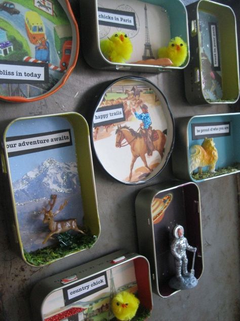 Assemblage Art, Diy Magnets, Altoids Tins, Altered Tins, Mint Tins, Tin Art, Tin Containers, Jar Gifts, Shadow Boxes