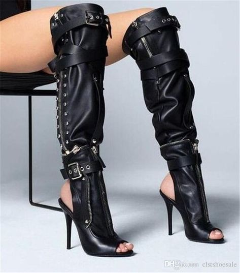 Kristin Cavallari, Thug Girl, Leather Motorcycle Boots, Peep Toe Boots, Punk Boots, Summer Boots, Looks Black, Boots Women Fashion, Womens Knee High Boots