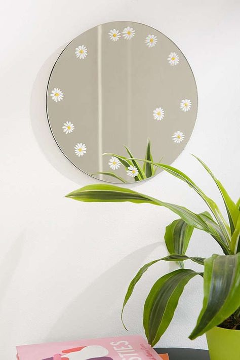 Daisy Decal Mini Round Mirror Mirror Paintings, Mirror Painting Ideas, Mirrors Urban Outfitters, Painted Mirror Art, Painting Mirror, Mirror Paint, Rental Apartment, Mirror Painting, Aesthetic Painting