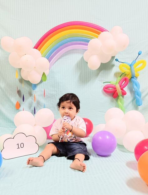 Rainbow Monthly Photos, Monthly Bday Themes, Rainbow Themed Photoshoot, 7 Month Birthday Photoshoot, Baby Photoshoot Theme Ideas, Valentine Theme Baby Photoshoot, Rainy Season Baby Photoshoot, 10 Month Baby Photoshoot Photo Ideas, 10month Baby Photoshoot