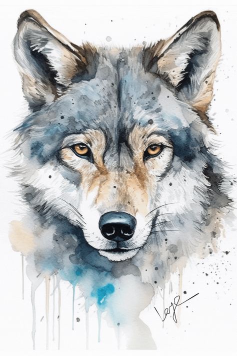 Wolf Watercolour Painting, Watercolour Wolf Paintings, Watercolor Wolf Easy, Watercolour Animal Art, Animal Watercolour Painting, Easy Wolf Painting, Wolf Painting Easy, Wolf Illustration Art, Watercolor Wolf Painting