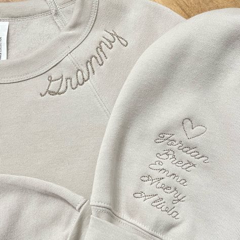 We’ve restocked the ultimate sweatshirt! So soft and customized with the names of those dearest to your heart. Available in a variety of shirt and thread colors so each one can uniquely you! Order for yourself or for your mom, nana, auntie, or Mamaw! Embroidered Name Sweatshirt, Name Sweatshirt, Embroidered Name, Dream Gift, Thread Colors, Mom And Grandma, Wood Creations, Embroidered Neckline, Niece And Nephew