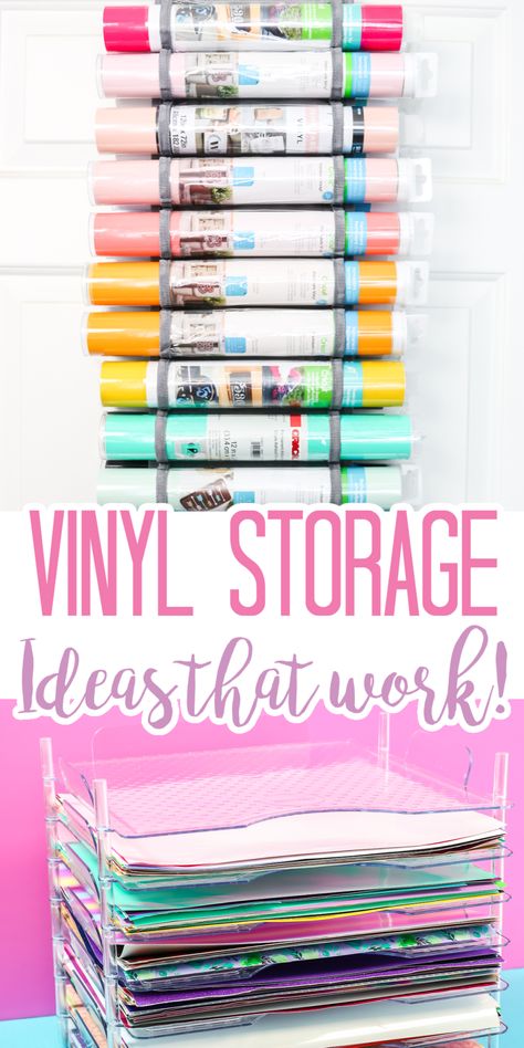 I am testing different Cricut vinyl storage ideas to see if they actually work! Find the best way to organize your Cricut vinyl! #cricut #cricutvinyl #organization Cricut Vinyl Storage Peg Board, Cricut Paper Storage Ideas, Organize Cricut Vinyl, Diy Cricut Vinyl Holder, Cricut Corner Organization, How To Organize Vinyl Sheets, How To Store Vinyl Sheets, Cricut Organizer Storage Ideas, Vinyl Organization Ideas Diy