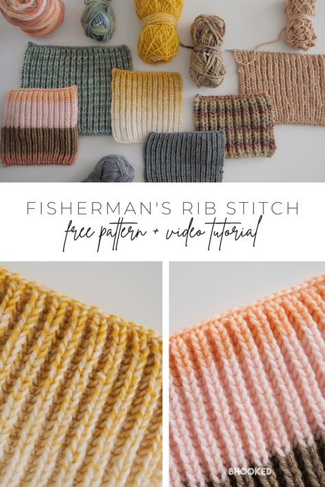 Half Fishermans Rib Stitch, Fisherman Rib Scarf, Basic Knit Stitches For Beginners, Fisherman Stitch Crochet, Ribbed Knit Stitch, Cool Knit Stitches, Fisherman Stitch Knitting, Ribbed Scarf Knitting Pattern, Rib Knit Scarf Pattern Free