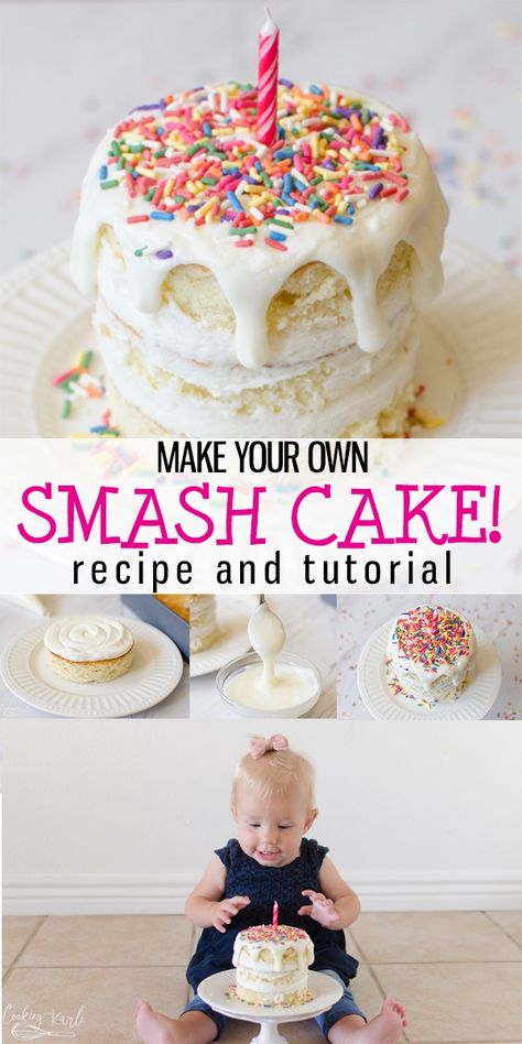 Smash Cake Recipe and Tutorial is a step by step guide to show you how to make a Smash Cake that is simple and easy! This Smash Cake is great for a first birthday and photos! Easily customizable, this Smash Cake is one cake fits all! |Customized by Karli| #smashcake #firstbirthday #diy #homemade #fromscratch #recipe #boy #girl #sprinkles #idea Cake Smash Recipe, Make A Smash Cake, Homemade Smash Cake, Diy Cake Smash, Smash Cake Recipe, Oreo Rice Krispie Treats, Diy Smash Cake, Smash Cake Recipes, Mini Chocolate Chip Cookies