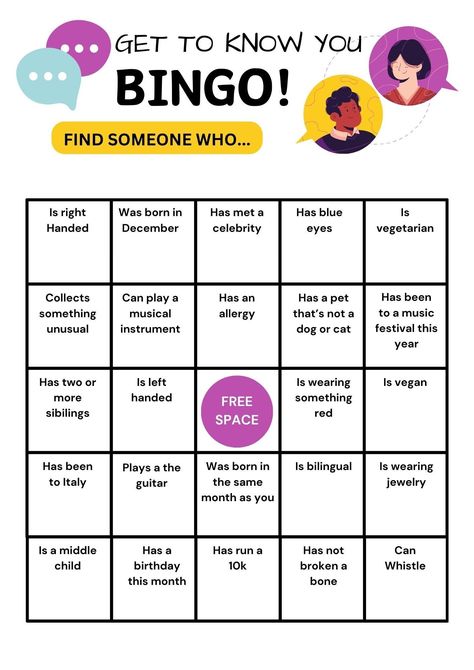 Get To Know You Bingo, 50 Human Bingo Cards, Icebreaker Office Party Game, Find The Guest Printable Activity, Team Building, Family Reunion Get To Know You Bingo, Team Building Bingo, Group Bonding Activities, Find A Friend Bingo, Personality Bingo, Find Someone Who Bingo, Office Bingo, Find Someone Who Game, People Bingo