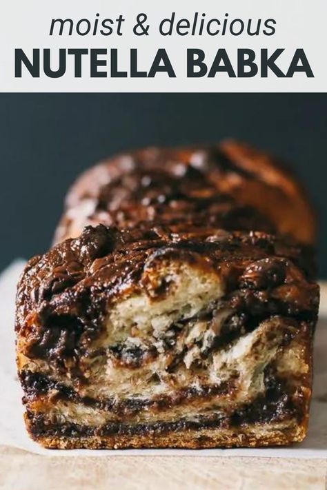 One of my all-time favorite recipes, this Nutella babka is rich, moist, and cakey. It's made with a rich brioche dough and swirled with gobs of Nutella for a decadent, amazing treat. You won't be able to eat just one piece! Brioche, Essen, Nutella Babka, Easy Bake Bread, Nutella Filling, Nutella Bread, Brioche Dough, Babka Recipe, Chocolate Babka