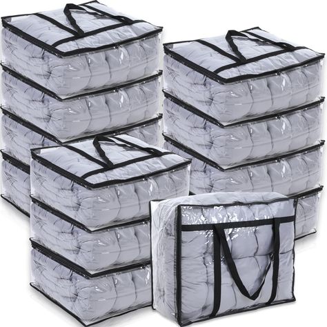 PRICES MAY VARY. Large Capacity: you will get 12 plastic storage bags for clothes with the size about 18 x 15 x 9 inch/ 46 x 38 x 23 cm; Provides a large storage capacity of 40L, for quilts, blankets, pillows, toys, jackets or other seasonal clothing, providing a compact and space-saving storage solution for your closet Transparent Appearance: the clear moving bags adopt a transparent design, which is clear at a glance, you can see it clearly from the outside, quickly identify what you need, sav Moving Containers, Plastic Storage Bags, Closet Storage Space, Plastic Storage Containers, Comforter Blanket, Sweater Pillow, Blanket Bedding, Christmas Organization, Storage Tote