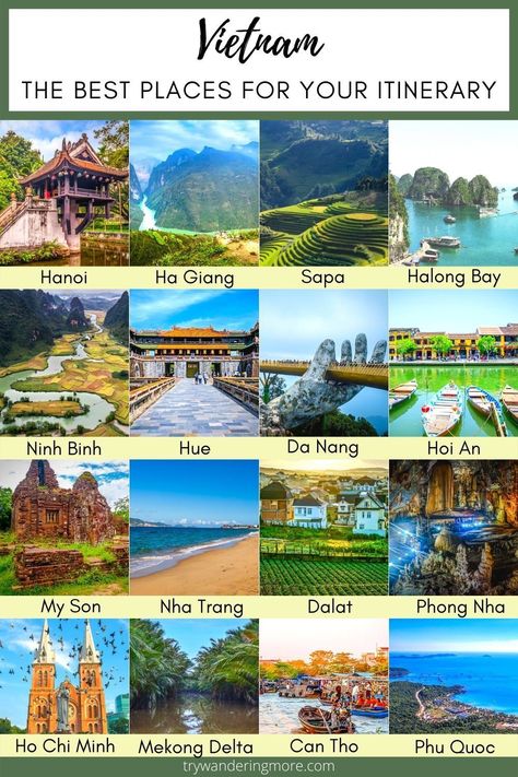 Planning a Vietnam trip or wanting to see what the country has to offer? Here are the best places to add to your itinerary. Know the best time to visit, things to do, where to stay and eat. . . Vietnam Asia | Vietnam Places | Vietnam Itinerary | Vietnam Travel | Vietnam Travel Guide | Vietnam Travel Tips | Hanoi | Ho Chi Minh City | Hoi An | Vietnam Place to Go | Vietnam Places to See | Vietnam Places to Stay Vietnam Tourist Spot, Vietnam Must See, Vietnam Things To Do, Traveling To Vietnam, Places To Visit In Vietnam, Vietnam Itenary, What To Do In Vietnam, Vietnam Itinerary 1 Week, Vietnam Photography Travel