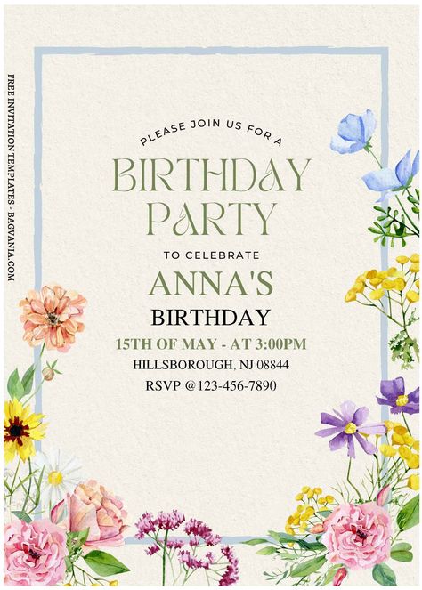 Birthday Invitation Cards, Flower Birthday Invitations, Flower Invitation Card, Garden Party Invitations, Surprise Party Invitations, Power Of Imagination, Invitation Card Birthday, Floral Birthday Invitations, Floral Invitations Template