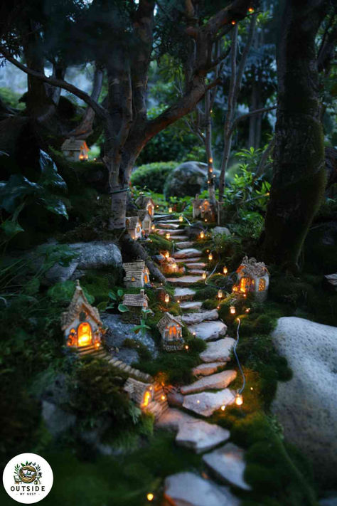 Bring a touch of magic to your backyard with a whimsical fairy garden, where enchanted paths and miniature houses await. Tap to explore more enchanting garden ideas! Oldenburg, Fairy Garden Front Yard, Magical Cottage Garden, Creating A Secret Garden Backyards, Whimsical Landscape Design, Secret Fairy Garden Ideas, Enchanted Forest Walkway, Whimsical Garden Ideas Landscaping, Enchanted Forest Garden Backyards