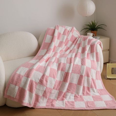 Microfiber Pink Checkerboard Blanket Reversible, Plaid Cozy Fuzzy Chessboard Throw Blanket Plush for Bed Couch Sofa (Pink, 51"x63") Soft Pink Blankets, Pink Check Blanket, Cute Checkered Blanket, Cute Soft Blanket, Pink Couch Bed, Preppy Throw Blankets, Pink Fluffy Blanket Aesthetic, Blanket Astethic, Pink Checkered Blanket