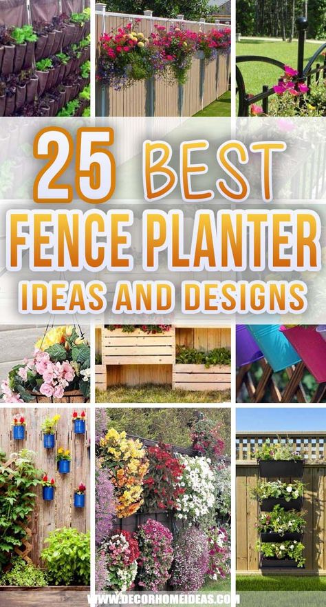 Best Fence Planters Ideas And Designs. Whether your backyard is compact or expansive, there’s always room to add more beautiful plant life with fence planters! Fence planters are what you need to make it even more beautiful. #decorhomeideas Planters On Fence Ideas, Planters Hanging On Fence, Outdoor Wall Flower Planters, Flowers On Wooden Fence, Fence Baskets Planters, Plant Wall Outdoor Fence, Privacy Fence Flower Beds, Wood Fence Flower Ideas, Hanging Flower Pots On Fence