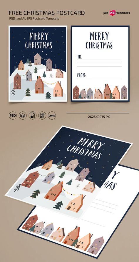 Natal, Postcard Christmas Design, Christmas Postcard Design, Xmas Postcard, Cozy Houses, Printing House, Holiday Postcard, Postcard Template, Psd Template Free