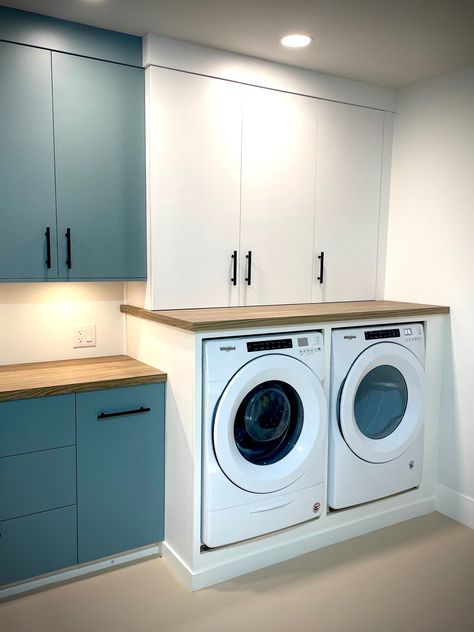 Washer And Dryer On Platform, Washer And Dryer Built In, Washer Dryer Garage Ideas, Washer Dryer Built In, Garage Washer And Dryer Ideas, Built In Washer And Dryer Cabinet, Washer And Dryer In Garage Ideas, Washer Dryer Garage, Over Washer And Dryer Storage