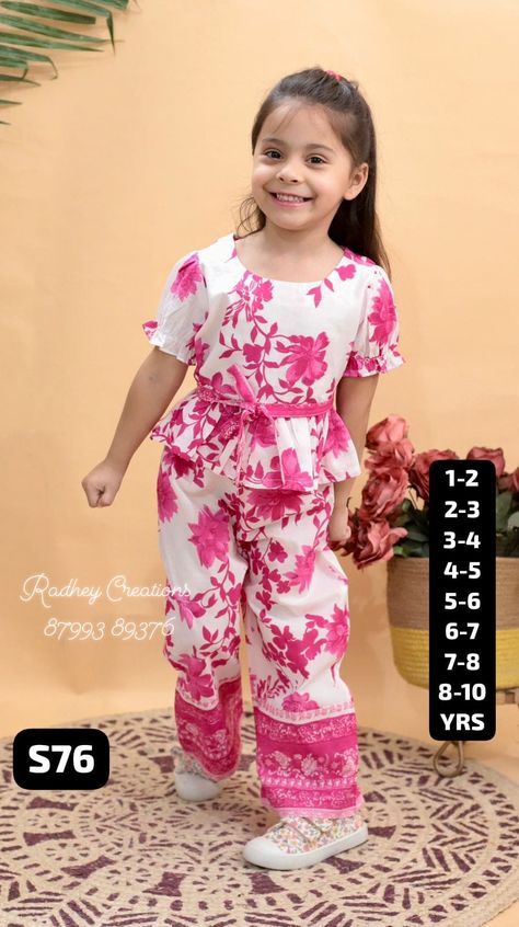 *New Summer Cord Sets*🔥 Crop Top with Palazzo Pant Fabric-Cotton No transparent white: Mulmul lining in front body part adding a volume to top Available sizes are mentioned on the pictures Couture, Ely, Cord Set For Girls Kids, Kids Cord Set Design, Kurti Design For Kids, Summer Cord Sets, Pallazo And Top, Kids Kurti Girls Design, Cord Set Design