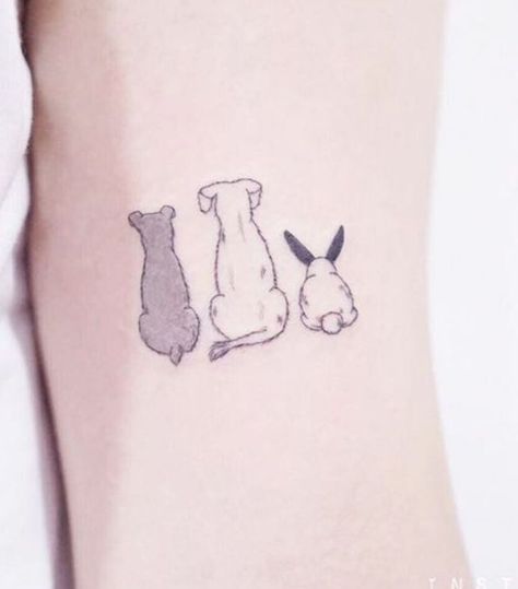 Cute Dogs & Rabbit Tattoo Small Tattoo Ideas For Men, Small Dog Tattoos, Shamrock Tattoos, Small Girly Tattoos, Rabbit Tattoo, Pink Rose Tattoos, Bunny Tattoos, Rabbit Tattoos, Paw Tattoo