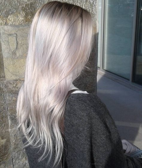 Pearly platinum blonde hair color Pearly Haircolor, Pearl Colored Hair, Pearl Color Hair, Platinum Pearl Hair, Light Grey Blonde Hair, Pearl Grey Hair, Pearl Platinum Blonde Hair, Brown To White Hair, Platunim Blonde Hair