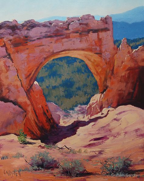 Camino De Santiago, Arch Painting, Graham Gercken, Utah Arches, Southwest Painting, Mountain Waterfall, Western Landscape, Southwestern Art, Desert Painting