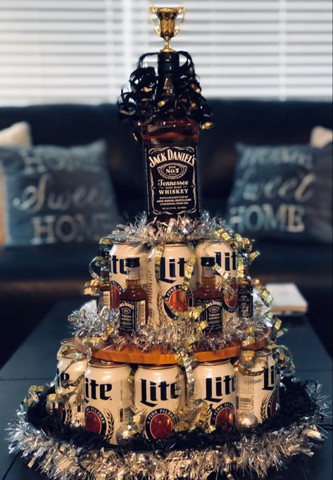 Diy Beer Cake With Cans, Beer Tower Gift, Beer Can Cake Tower, Beer Bottle Cake Tower, Alcohol Cake Tower, Beer Tower Cake, Alcohol Tower, Beer Cake Tower, Beer Bottle Cake