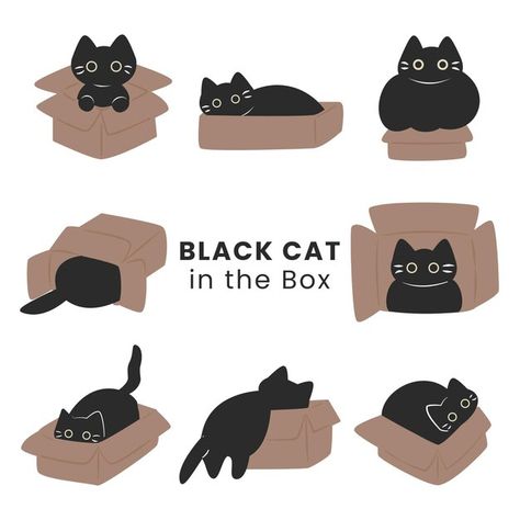 Set of cat in the box | Premium Vector #Freepik #vector #black #graphic #illustration #clipart Cat In A Box Illustration, Cat In Box Illustration, Cat In A Box Tattoo, Cat In Box Drawing, Cat In A Box Drawing, Cat Box Ideas, Cat Illust, Cat In A Bag, Cat In Box