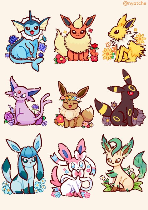 Eeveelutions Pixel Art, Eve Pokemon, Anime Stationary, Eevee Wallpaper, Ewolucje Eevee, Eevee Cute, Evolution Art, Pokemon Eevee Evolutions, Pokemon Sketch