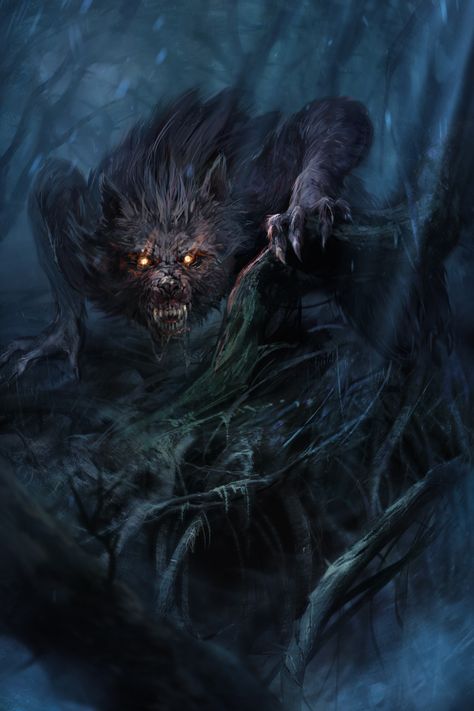 "The mouse raised a finger of his paw and pointed behind her. She turned and saw that the dog man was clawing his way up the trunk of the tree." Creature Fantasy, Werewolf Art, Vampires And Werewolves, 다크 판타지, World Of Darkness, Gothic Horror, Creatures Of The Night, Fantasy Monster, Anime Wolf