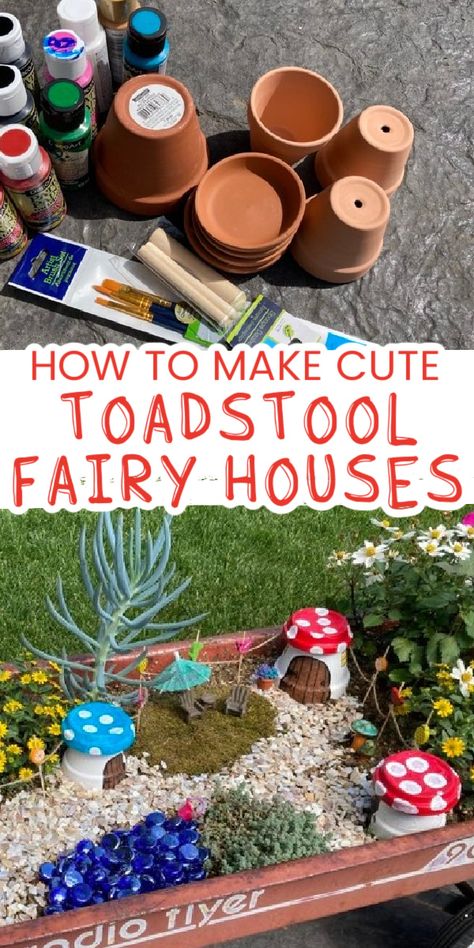 Cute DIY Clay Pot Fairy House | Fairy Garden DIY Outdoor Fairy Gardens Diy, Diy Fairy Garden Ideas Outdoors Flower Pots, Plant Pot Fairy House, Terra Cotta Pot Fairy House, Kids Garden Crafts Ideas, Small Fairy Garden Ideas Flower Pots, Diy Fairy Garden House Ideas, How To Build A Fairy House, Diy Kids Fairy Garden