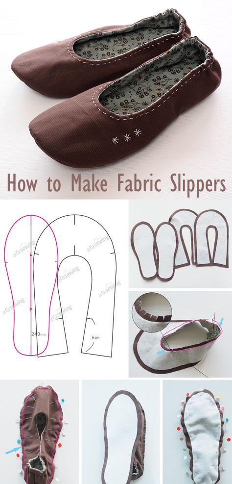 Easy Sew Slippers, Fabric Shoes Pattern, How To Sew Slippers, Fabric Slippers Pattern Free, Slipper Pattern Sewing, Slipper Sewing Pattern Free, Handmade Shoes Pattern Tutorials, How To Sew Shoes, Diy Slippers Easy