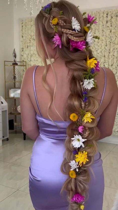 The envy-inducing Rapunzel hairstyle is here! 🌸💛 | hairstyle | The envy-inducing Rapunzel hairstyle is here! 🌸💛 | By MetDaan Hairstyles Rapunzel Prom Hairstyle, Rapunzel Prom Hair, Rapunzel Hairstyle, Rapunzel Makeup, Rapunzel Wedding Theme, Rapunzel Outfit, Rapunzel Braid, Rapunzel Wedding, Tangled Wedding