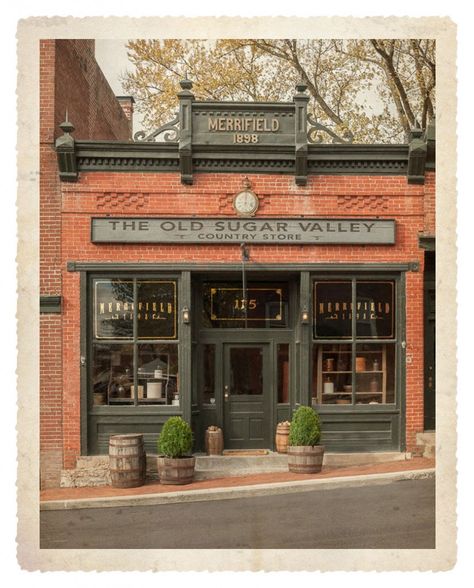 Cute Cafe Sign, Bar Storefront Design, Cute Storefront Design, Vintage Store Fronts Facades, Brick Cafe Exterior, Old Downtown Storefronts, Vintage Storefront Design, Modern Business Building Exterior, Pretty Store Fronts