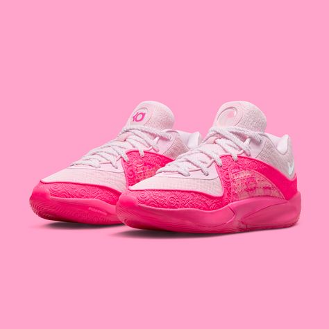 Nike KD 16 "Aunt Pearl" now available online Nike Kd Aunt Pearl, Kd Shoes Pink, Basketball Shoes Aunt Pearl, Volly Ball Shoes, Basketball Girl Shoes, Basketball Sneakers Womens, Woman Basketball Shoes, Hot Pink Volleyball Shoes, Kd 16 Shoes